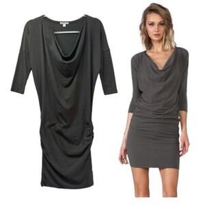 Standard James Press Dress Women’s Ruched Sides Shimmy Size 1 Cowl Neck Dark Gra